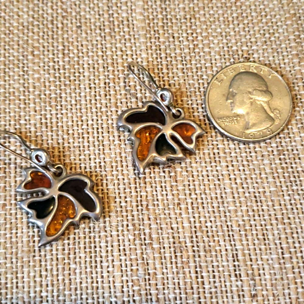 925 Silver Amber Leaf Earrings Fall Classic EUC